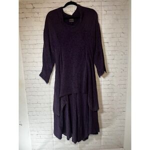 Vintage 90s URU Purple 100% Silk Floral Jacquard Two Piece Set Artwear Lagenlook